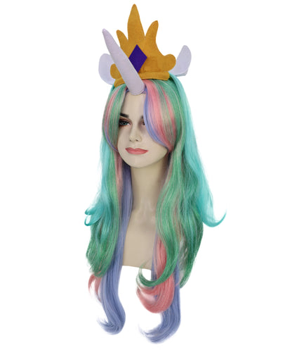 Wigs2you H-7172レディース パステルレインボー ロングウィッグ 角・王冠付き | 難燃性 合成繊維 フルウィッグ | コスプレ・ハロウィン・イベント・テーマパーティー用