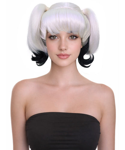 Wigs2you H-7175レディース ブラック＆ホワイト ツインテールウィッグ 前髪付き | スプリットカラー カール 合成繊維 フルウィッグ | コスプレ・ハロウィン・仮装・イベント・パーティー・普段使い用