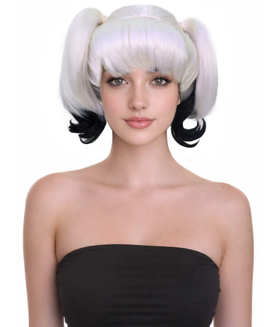 Wigs2you H-7175レディース ブラック＆ホワイト ツインテールウィッグ 前髪付き | スプリットカラー カール 合成繊維 フルウィッグ | コスプレ・ハロウィン・仮装・イベント・パーティー・普段使い用
