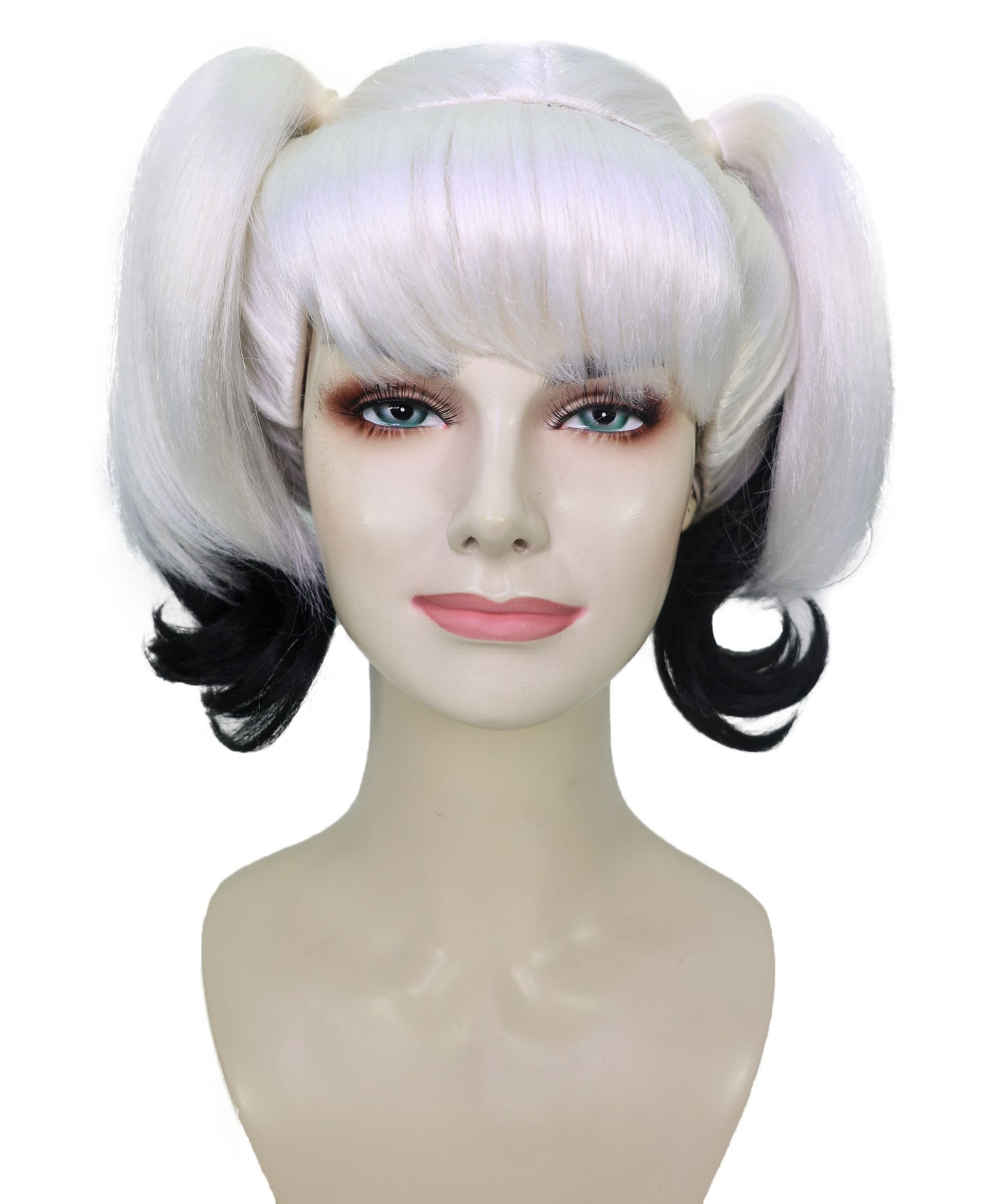 Wigs2you H-7175レディース ブラック＆ホワイト ツインテールウィッグ 前髪付き | スプリットカラー カール 合成繊維 フルウィッグ | コスプレ・ハロウィン・仮装・イベント・パーティー・普段使い用