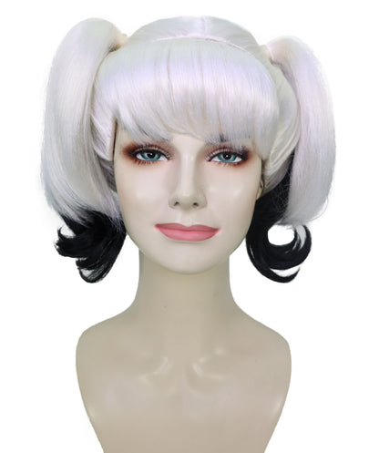 Wigs2you H-7175レディース ブラック＆ホワイト ツインテールウィッグ 前髪付き | スプリットカラー カール 合成繊維 フルウィッグ | コスプレ・ハロウィン・仮装・イベント・パーティー・普段使い用