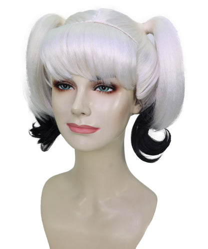 Wigs2you H-7175レディース ブラック＆ホワイト ツインテールウィッグ 前髪付き | スプリットカラー カール 合成繊維 フルウィッグ | コスプレ・ハロウィン・仮装・イベント・パーティー・普段使い用
