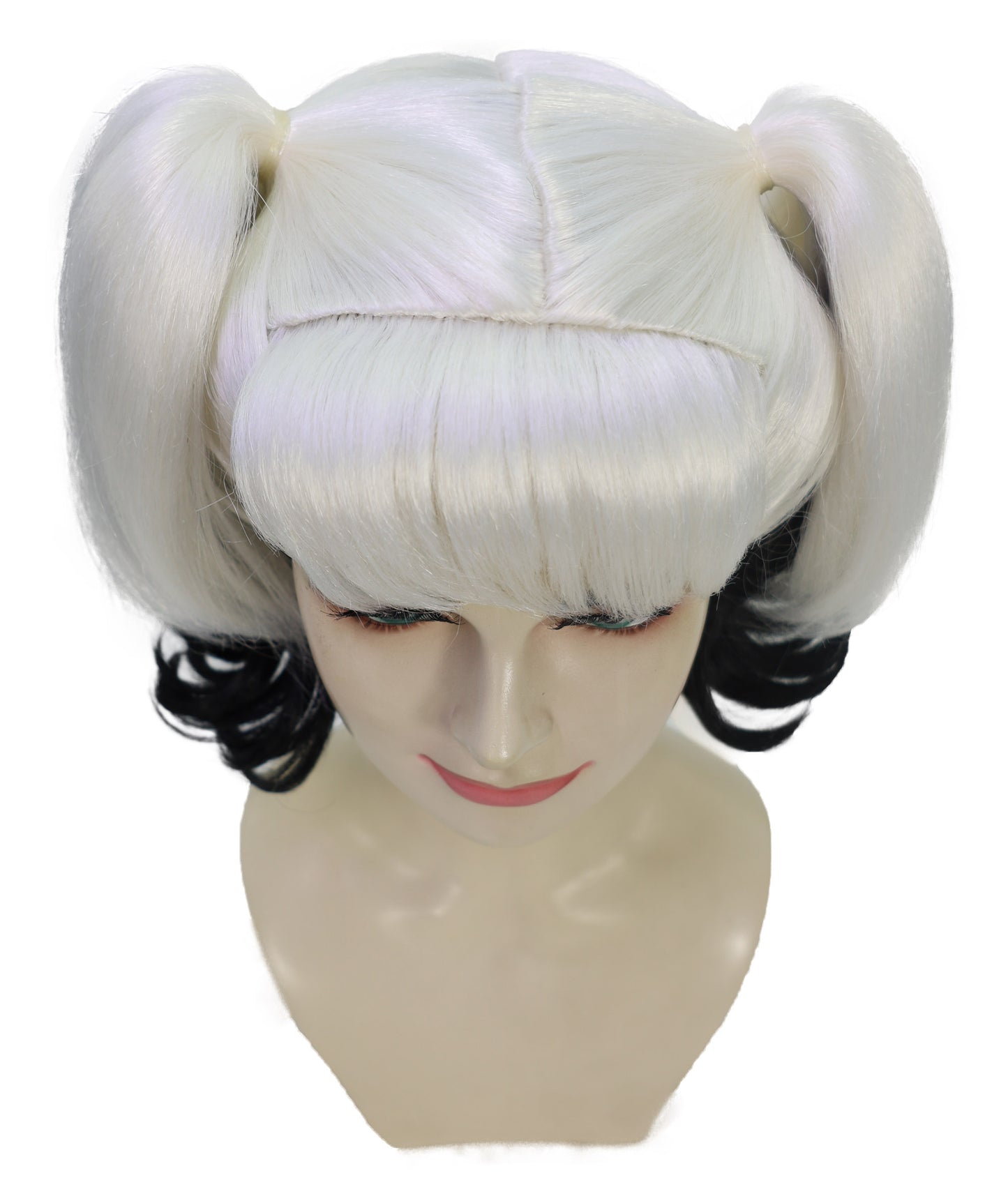 Wigs2you H-7175レディース ブラック＆ホワイト ツインテールウィッグ 前髪付き | スプリットカラー カール 合成繊維 フルウィッグ | コスプレ・ハロウィン・仮装・イベント・パーティー・普段使い用