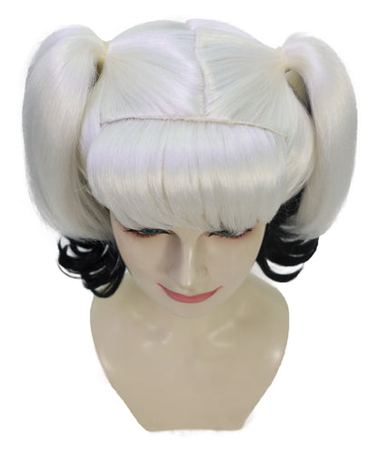 Wigs2you H-7175レディース ブラック＆ホワイト ツインテールウィッグ 前髪付き | スプリットカラー カール 合成繊維 フルウィッグ | コスプレ・ハロウィン・仮装・イベント・パーティー・普段使い用