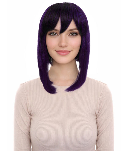 Wigs2you H-7177レディース ブラック＆パープル ミディアムボブウィッグ サイドバング付き | ストレート 合成繊維 フルウィッグ 通気性 キャップレス | コスプレ・ハロウィン・イベント・普段使い用