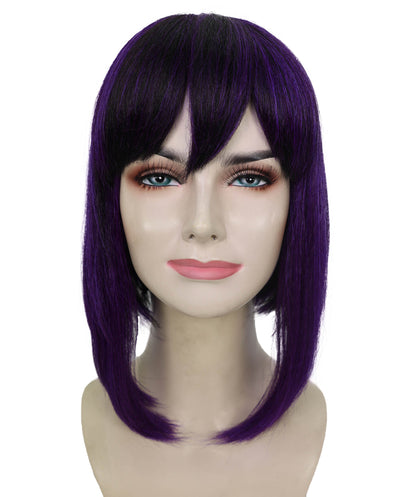 Wigs2you H-7177レディース ブラック＆パープル ミディアムボブウィッグ サイドバング付き | ストレート 合成繊維 フルウィッグ 通気性 キャップレス | コスプレ・ハロウィン・イベント・普段使い用