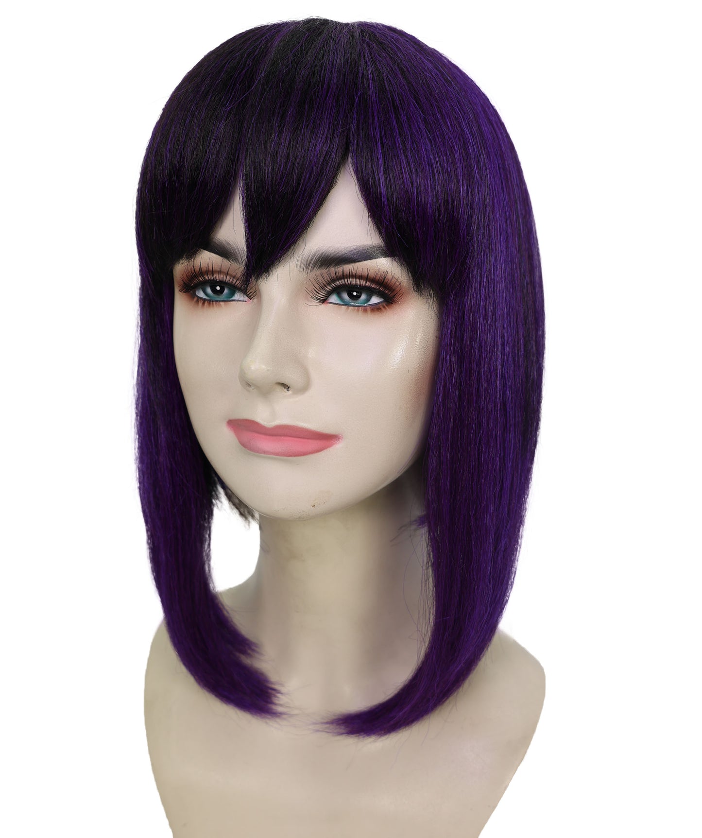 Wigs2you H-7177レディース ブラック＆パープル ミディアムボブウィッグ サイドバング付き | ストレート 合成繊維 フルウィッグ 通気性 キャップレス | コスプレ・ハロウィン・イベント・普段使い用