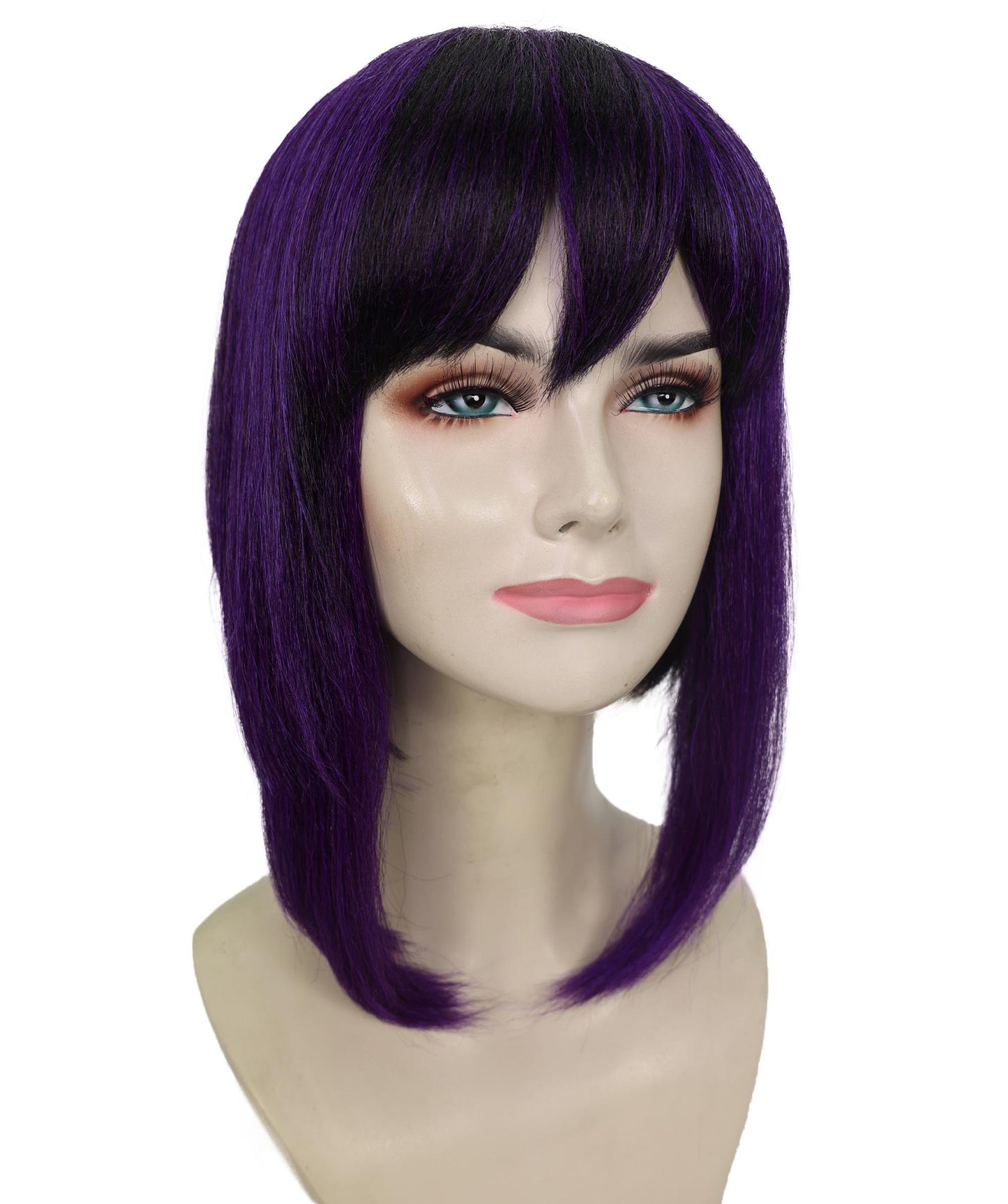 Wigs2you H-7177レディース ブラック＆パープル ミディアムボブウィッグ サイドバング付き | ストレート 合成繊維 フルウィッグ 通気性 キャップレス | コスプレ・ハロウィン・イベント・普段使い用