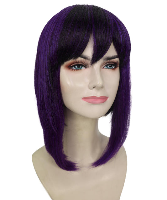 Wigs2you H-7177レディース ブラック＆パープル ミディアムボブウィッグ サイドバング付き | ストレート 合成繊維 フルウィッグ 通気性 キャップレス | コスプレ・ハロウィン・イベント・普段使い用