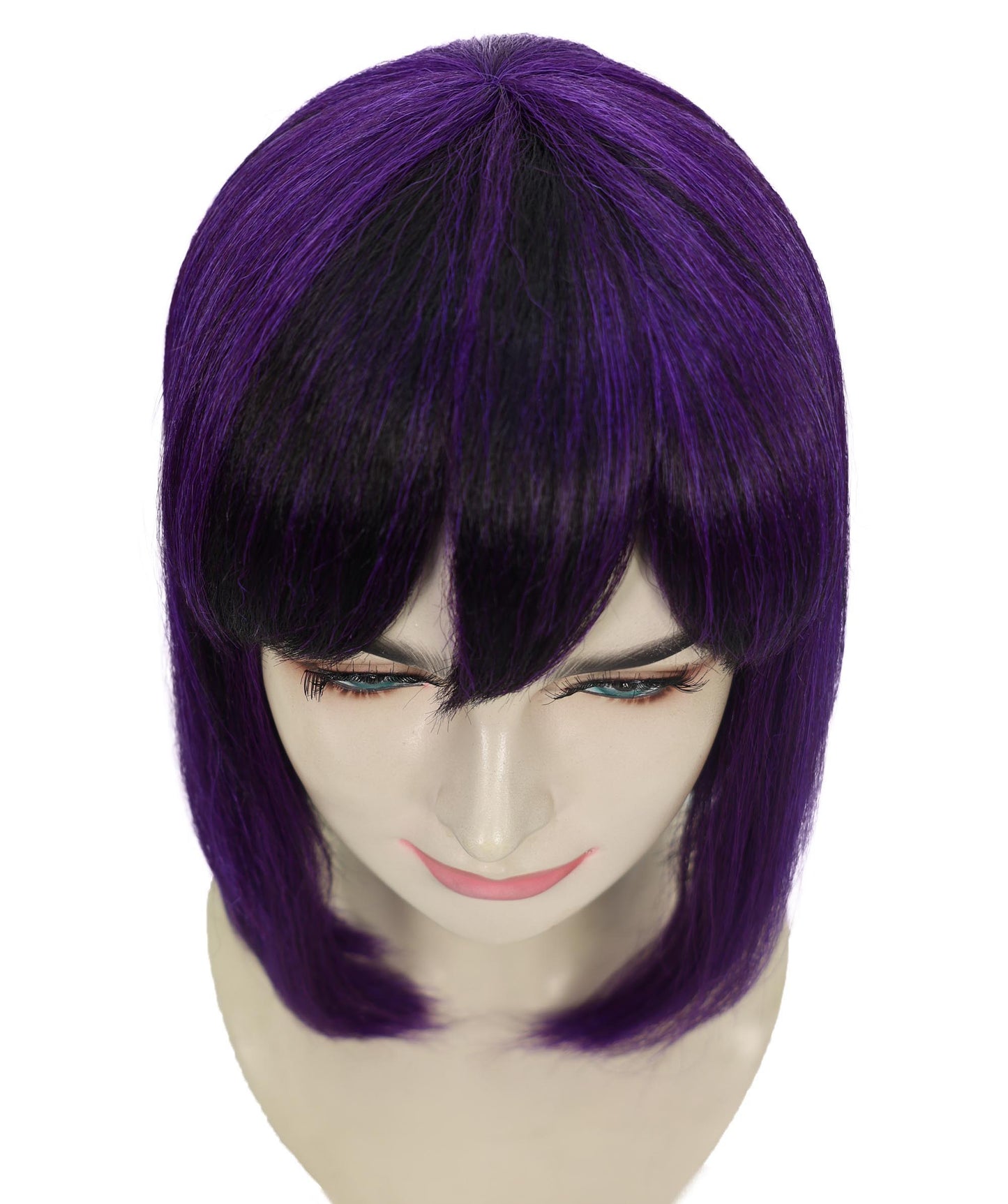 Wigs2you H-7177レディース ブラック＆パープル ミディアムボブウィッグ サイドバング付き | ストレート 合成繊維 フルウィッグ 通気性 キャップレス | コスプレ・ハロウィン・イベント・普段使い用