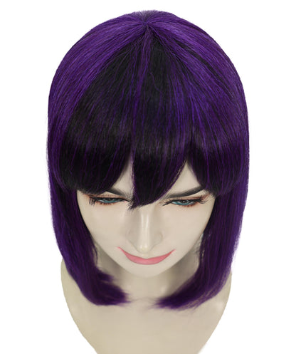 Wigs2you H-7177レディース ブラック＆パープル ミディアムボブウィッグ サイドバング付き | ストレート 合成繊維 フルウィッグ 通気性 キャップレス | コスプレ・ハロウィン・イベント・普段使い用