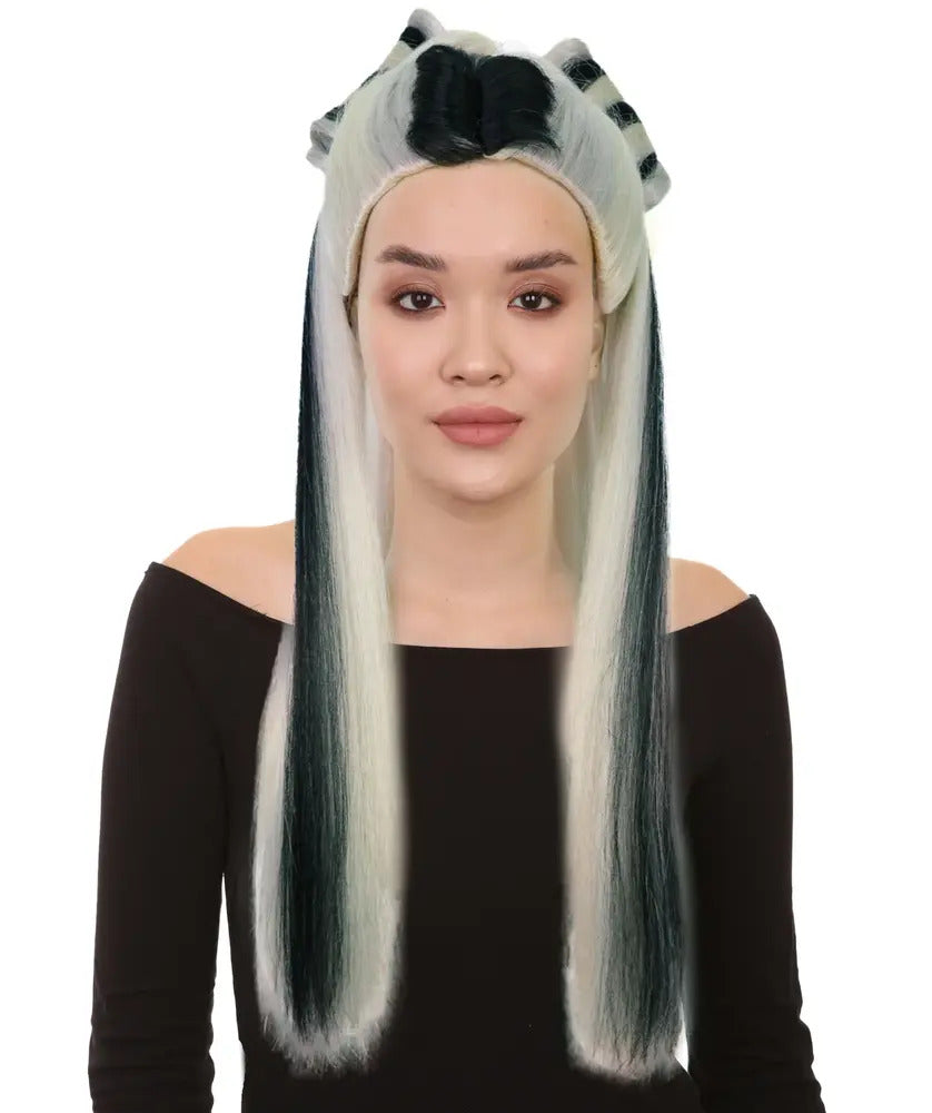 Wigs2you H-7179レディース ブラック＆ブロンド ロング ハイポニーテールウィッグ プラチナカラー | 合成繊維 フルウィッグ | コスプレ・ハロウィン・イベント・パーティー・普段使い用