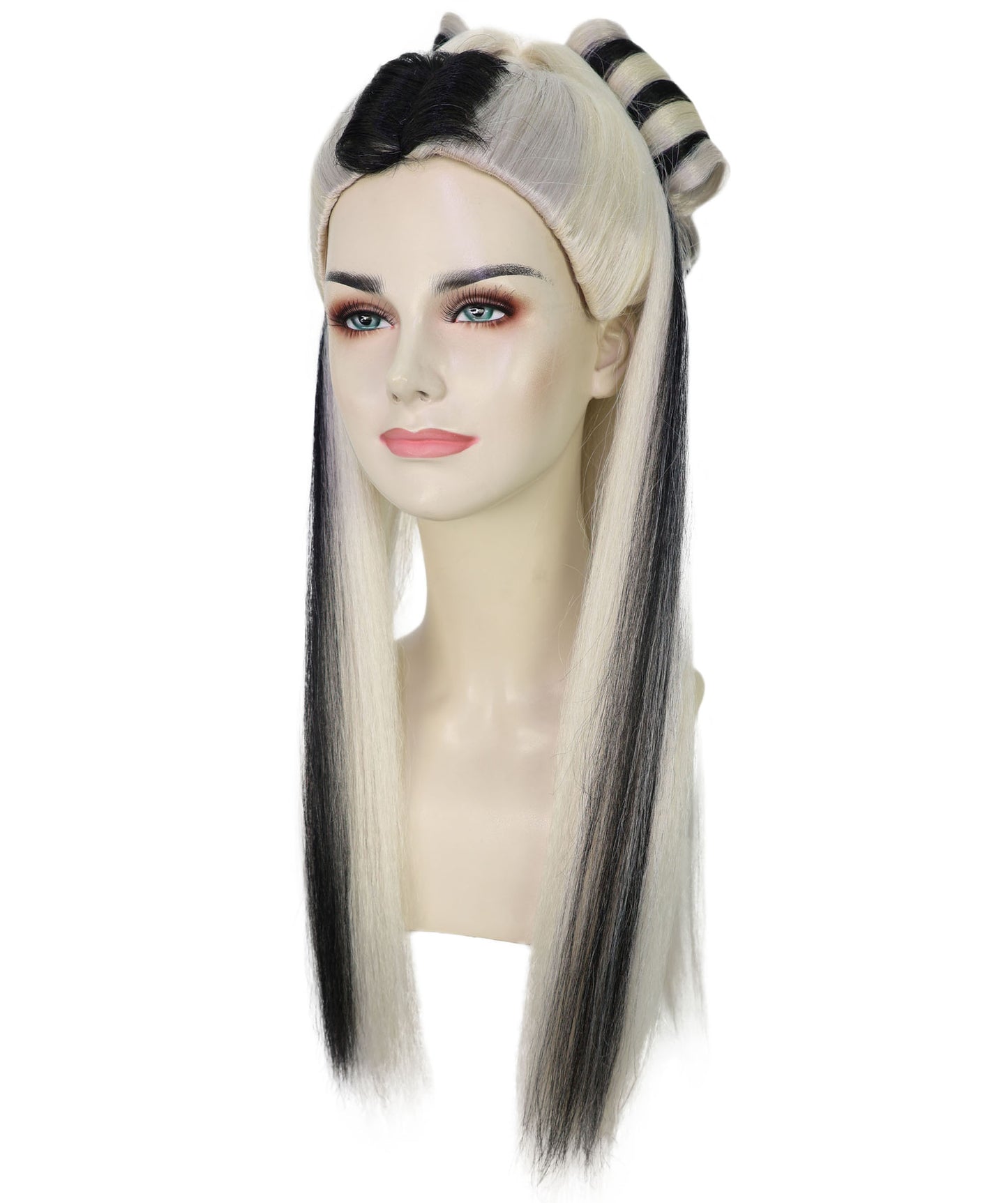 Wigs2you H-7179レディース ブラック＆ブロンド ロング ハイポニーテールウィッグ プラチナカラー | 合成繊維 フルウィッグ | コスプレ・ハロウィン・イベント・パーティー・普段使い用