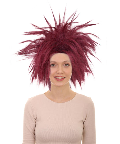 Wigs2you H-7181レディース バーガンディ スパイク モヒカン ウィッグ | ワイルドなパンク風グラム ウィッグ、ふわふわボリューム | 大胆なフェスティバル＆パーティーヘア