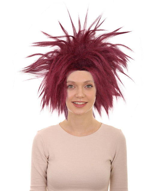 Wigs2you H-7181レディース バーガンディ スパイク モヒカン ウィッグ | ワイルドなパンク風グラム ウィッグ、ふわふわボリューム | 大胆なフェスティバル＆パーティーヘア