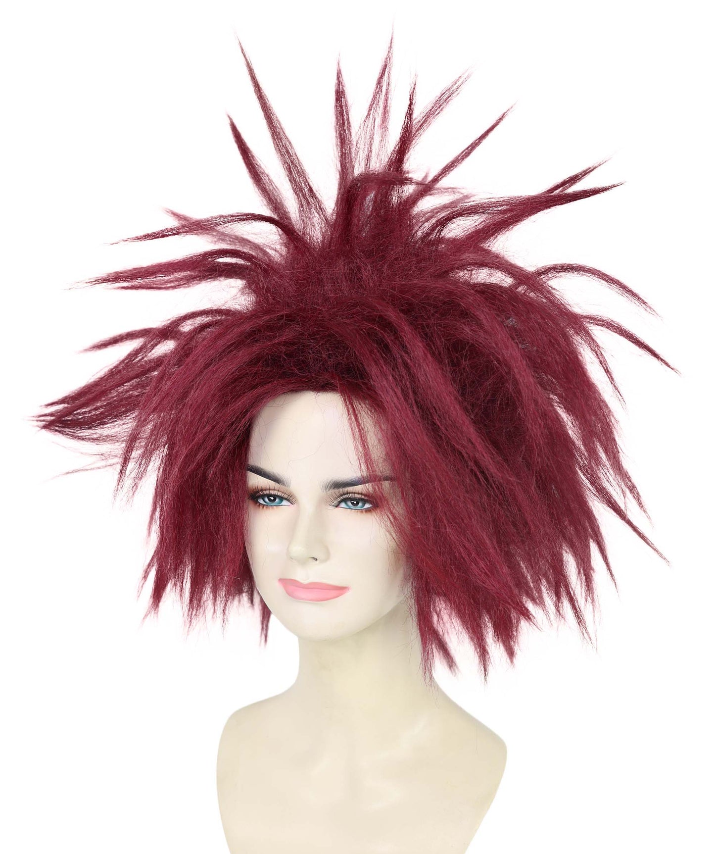 Wigs2you H-7181レディース バーガンディ スパイク モヒカン ウィッグ | ワイルドなパンク風グラム ウィッグ、ふわふわボリューム | 大胆なフェスティバル＆パーティーヘア