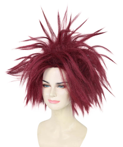 Wigs2you H-7181レディース バーガンディ スパイク モヒカン ウィッグ | ワイルドなパンク風グラム ウィッグ、ふわふわボリューム | 大胆なフェスティバル＆パーティーヘア