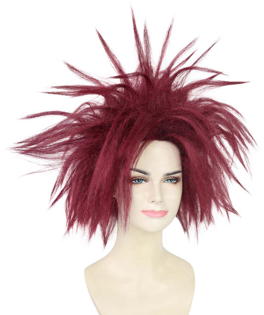 Wigs2you H-7181レディース バーガンディ スパイク モヒカン ウィッグ | ワイルドなパンク風グラム ウィッグ、ふわふわボリューム | 大胆なフェスティバル＆パーティーヘア