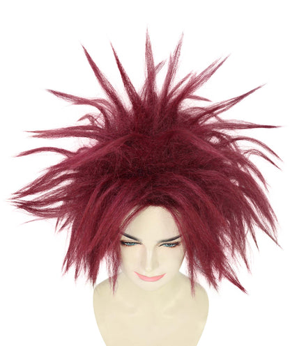 Wigs2you H-7181レディース バーガンディ スパイク モヒカン ウィッグ | ワイルドなパンク風グラム ウィッグ、ふわふわボリューム | 大胆なフェスティバル＆パーティーヘア