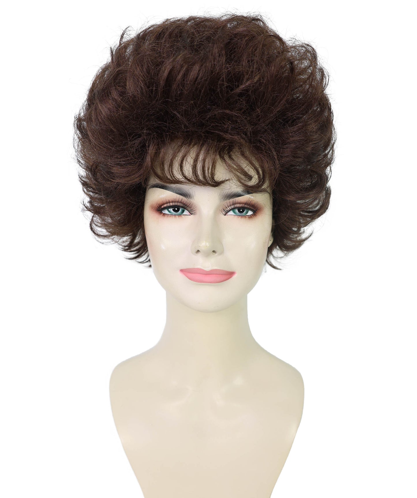 Wigs2you H-7183女性用グラムショートカーリーウィッグ｜ナチュラルダークブラウンミックスカラー｜ボリュームのあるレトロスタイル｜ステージ、ハロウィンパーティー、コスプレに最適