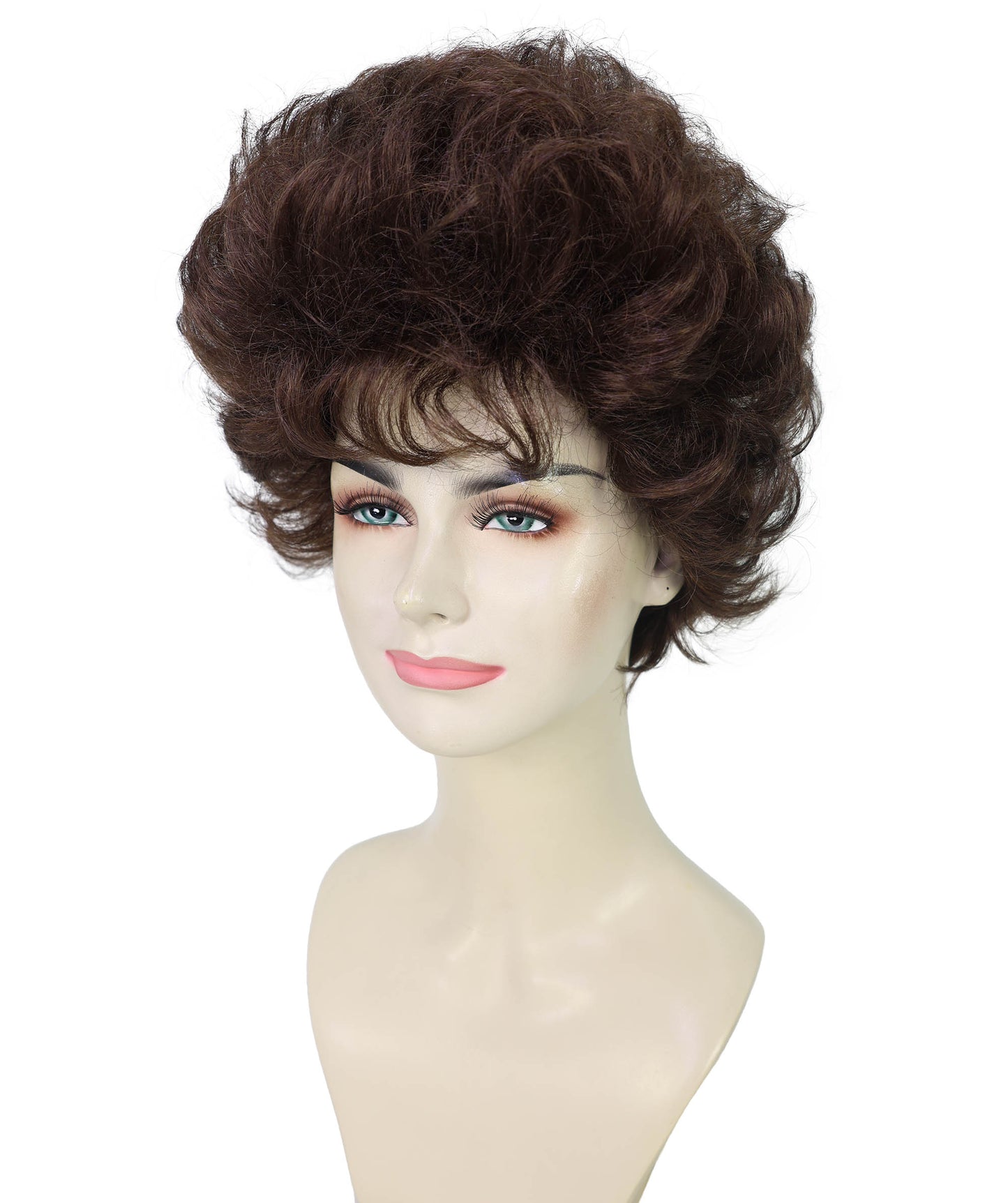 Wigs2you H-7183女性用グラムショートカーリーウィッグ｜ナチュラルダークブラウンミックスカラー｜ボリュームのあるレトロスタイル｜ステージ、ハロウィンパーティー、コスプレに最適
