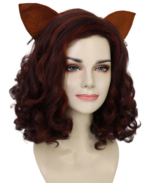 Wigs2you H-7184 女性用猫モチーフのカーリーヘアウィッグ（耳付き、バーガンディ色）｜ハロウィン＆コスプレ用ウィッグ｜難燃性合成繊維