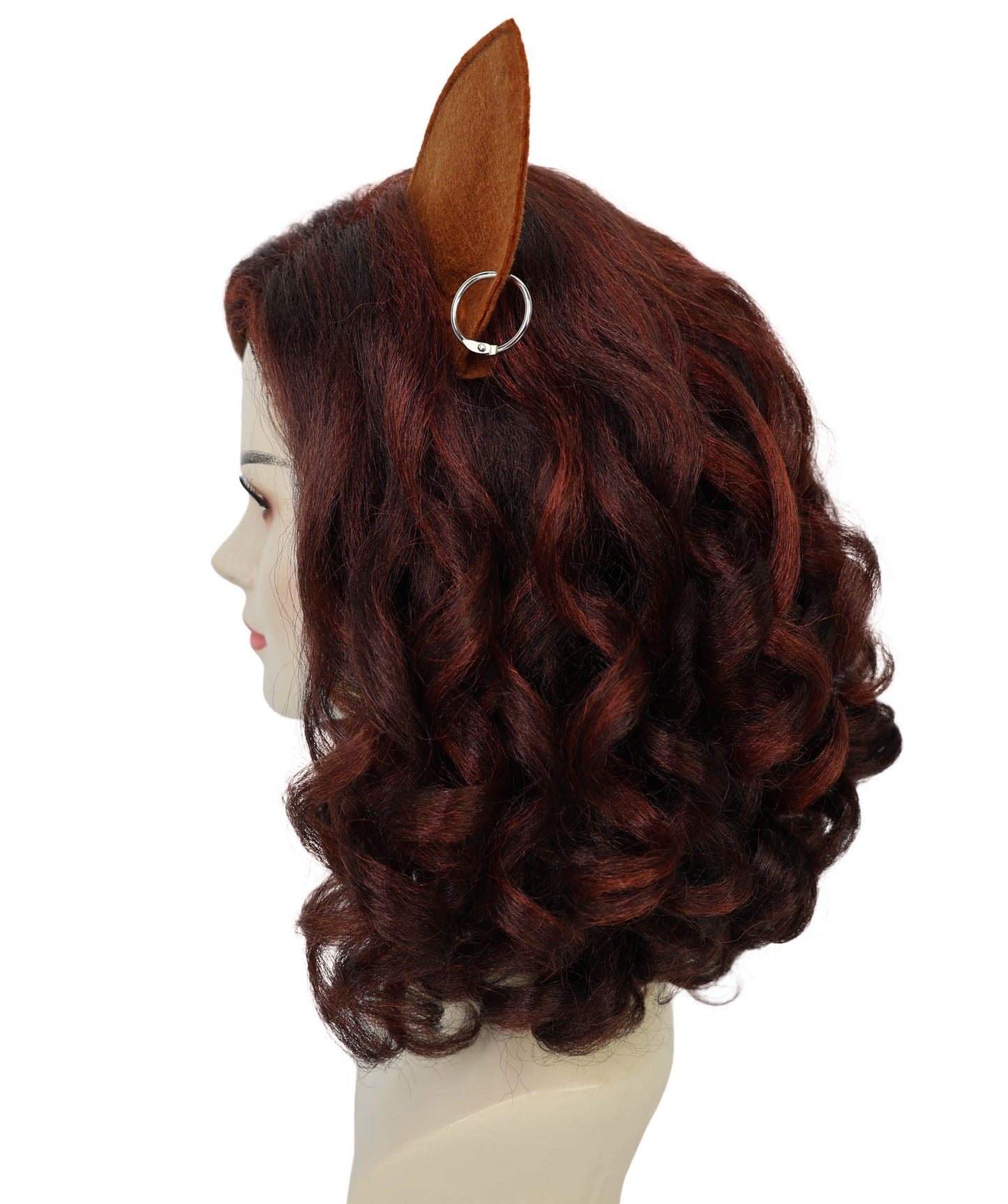 Wigs2you H-7184 女性用猫モチーフのカーリーヘアウィッグ（耳付き、バーガンディ色）｜ハロウィン＆コスプレ用ウィッグ｜難燃性合成繊維