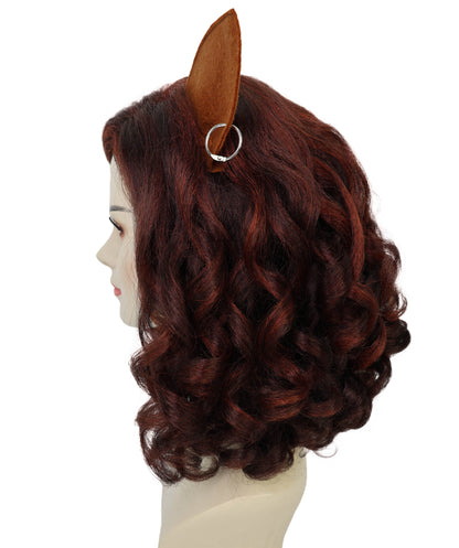 Wigs2you H-7184 女性用猫モチーフのカーリーヘアウィッグ（耳付き、バーガンディ色）｜ハロウィン＆コスプレ用ウィッグ｜難燃性合成繊維