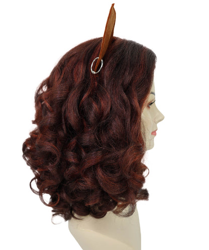 Wigs2you H-7184 女性用猫モチーフのカーリーヘアウィッグ（耳付き、バーガンディ色）｜ハロウィン＆コスプレ用ウィッグ｜難燃性合成繊維