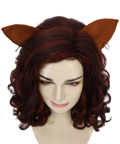 Wigs2you H-7184 女性用猫モチーフのカーリーヘアウィッグ（耳付き、バーガンディ色）｜ハロウィン＆コスプレ用ウィッグ｜難燃性合成繊維