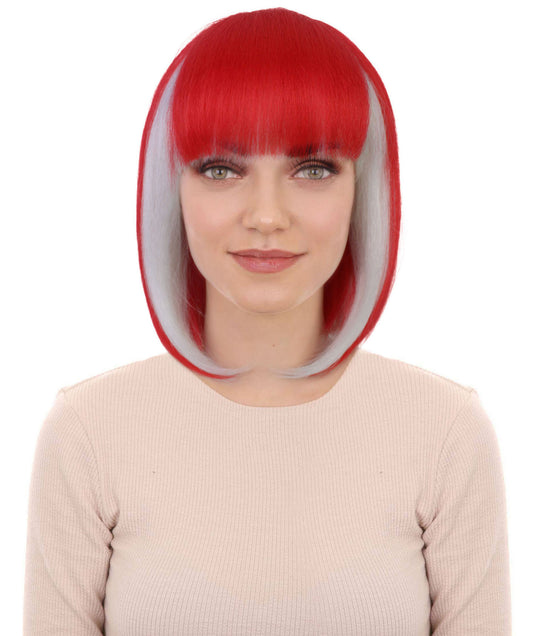 Wigs2you H-7187 女性用スポーツ風赤白ボブウィッグ｜サッカー、ラグビー、スポーツアクセサリー（前髪付き）｜ハロウィンに最適｜通気性の良いキャップレスキャップ