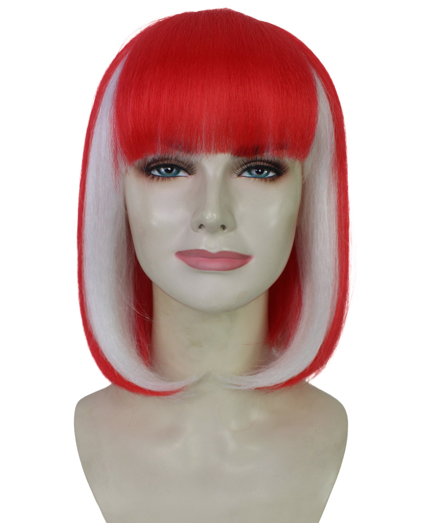 Wigs2you H-7187 女性用スポーツ風赤白ボブウィッグ｜サッカー、ラグビー、スポーツアクセサリー（前髪付き）｜ハロウィンに最適｜通気性の良いキャップレスキャップ