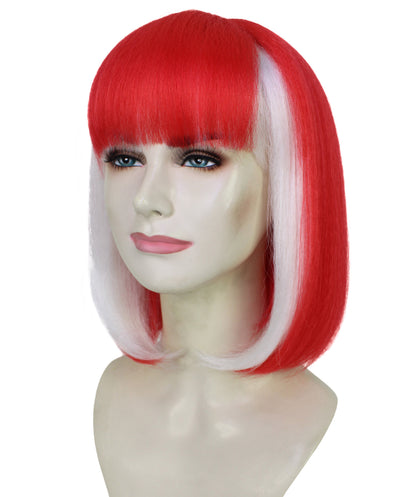 Wigs2you H-7187 女性用スポーツ風赤白ボブウィッグ｜サッカー、ラグビー、スポーツアクセサリー（前髪付き）｜ハロウィンに最適｜通気性の良いキャップレスキャップ