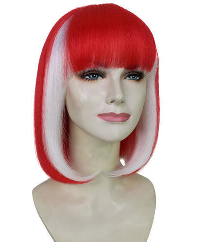 Wigs2you H-7187 女性用スポーツ風赤白ボブウィッグ｜サッカー、ラグビー、スポーツアクセサリー（前髪付き）｜ハロウィンに最適｜通気性の良いキャップレスキャップ