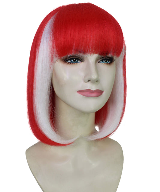 Wigs2you H-7187 女性用スポーツ風赤白ボブウィッグ｜サッカー、ラグビー、スポーツアクセサリー（前髪付き）｜ハロウィンに最適｜通気性の良いキャップレスキャップ