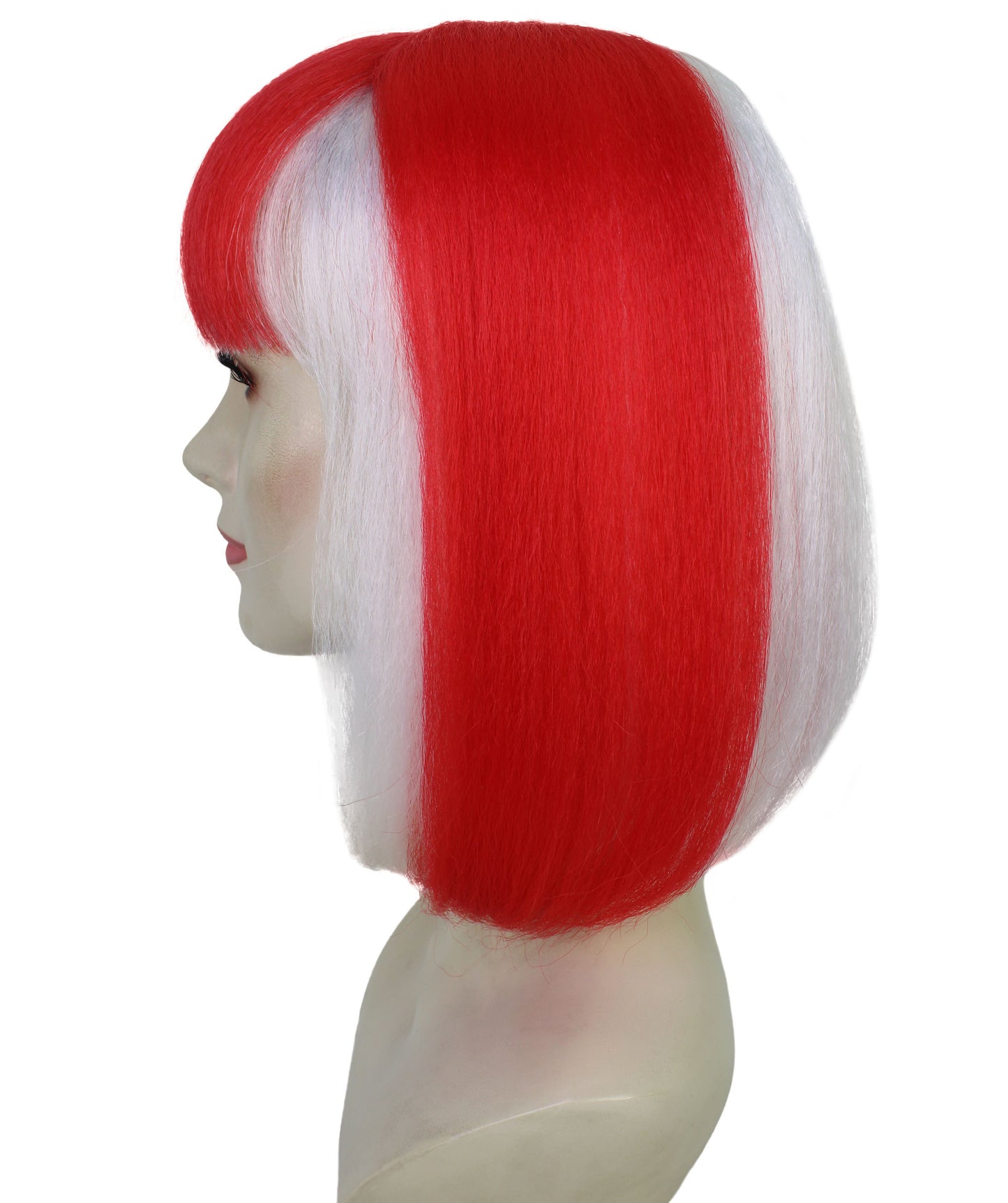 Wigs2you H-7187 女性用スポーツ風赤白ボブウィッグ｜サッカー、ラグビー、スポーツアクセサリー（前髪付き）｜ハロウィンに最適｜通気性の良いキャップレスキャップ