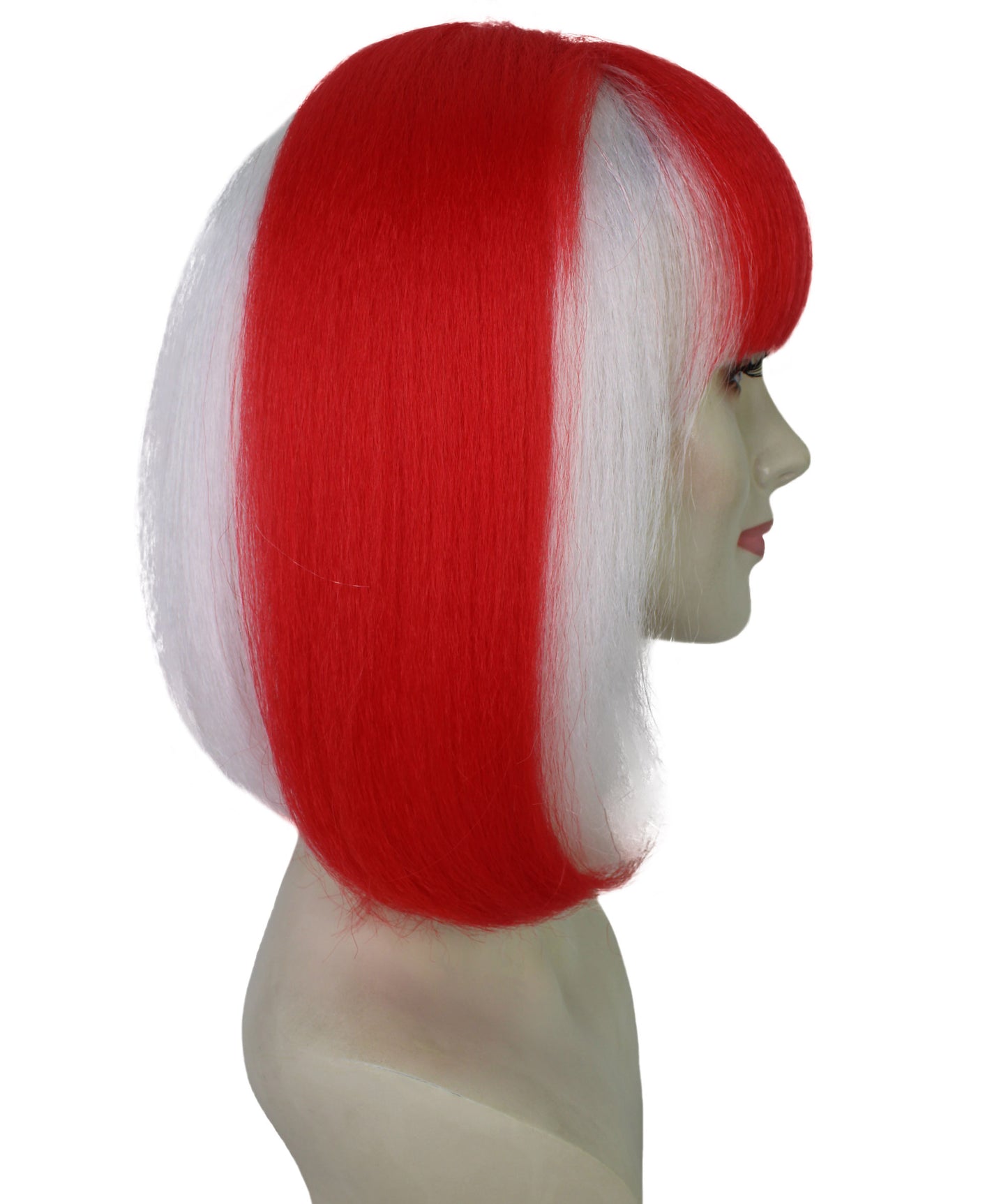 Wigs2you H-7187 女性用スポーツ風赤白ボブウィッグ｜サッカー、ラグビー、スポーツアクセサリー（前髪付き）｜ハロウィンに最適｜通気性の良いキャップレスキャップ