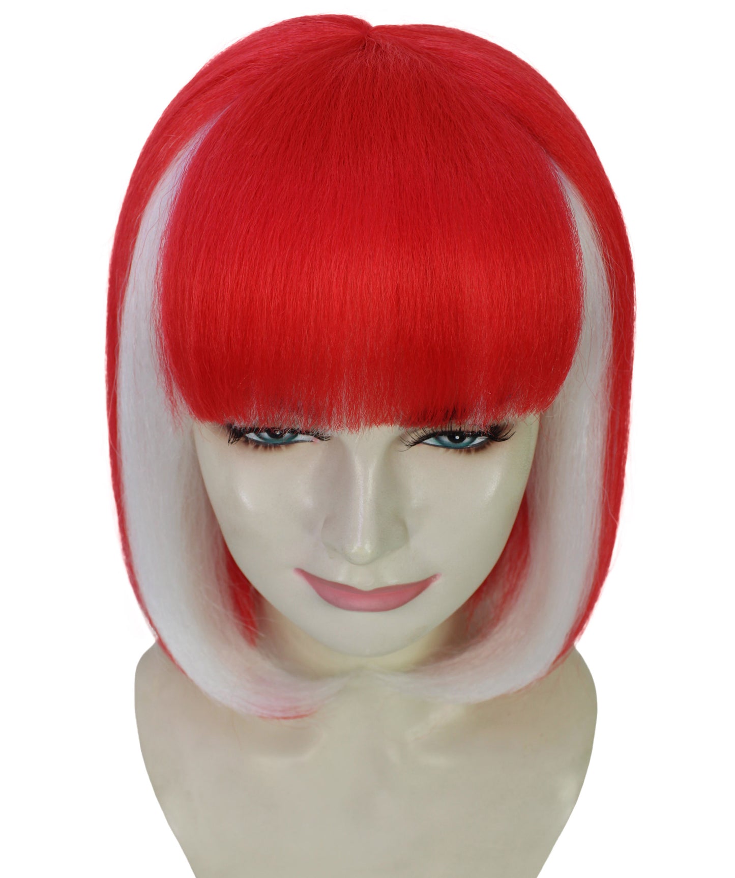 Wigs2you H-7187 女性用スポーツ風赤白ボブウィッグ｜サッカー、ラグビー、スポーツアクセサリー（前髪付き）｜ハロウィンに最適｜通気性の良いキャップレスキャップ