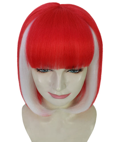 Wigs2you H-7187 女性用スポーツ風赤白ボブウィッグ｜サッカー、ラグビー、スポーツアクセサリー（前髪付き）｜ハロウィンに最適｜通気性の良いキャップレスキャップ