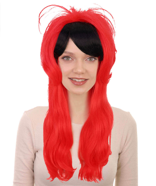 Wigs2you H-7189 女性用パンク風レッド＆ブラックウェーブロングウィッグ｜ハロウィンパーティーにぴったりのエッジの効いたロッカースタイル｜通気性の良いキャップ