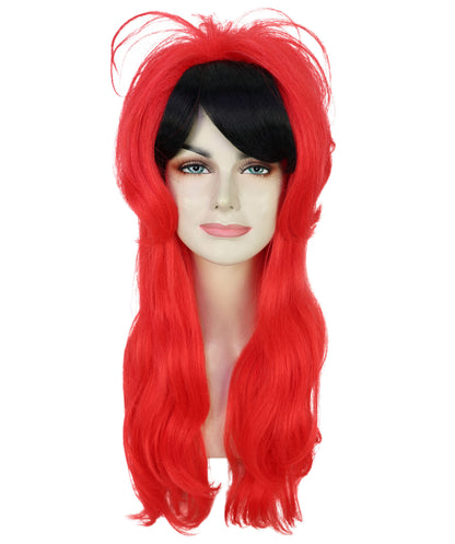 Wigs2you H-7189 女性用パンク風レッド＆ブラックウェーブロングウィッグ｜ハロウィンパーティーにぴったりのエッジの効いたロッカースタイル｜通気性の良いキャップ