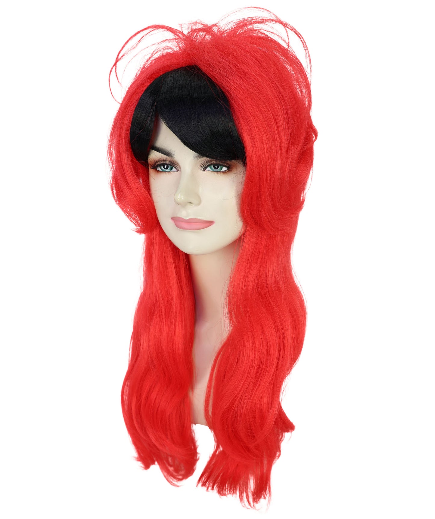Wigs2you H-7189 女性用パンク風レッド＆ブラックウェーブロングウィッグ｜ハロウィンパーティーにぴったりのエッジの効いたロッカースタイル｜通気性の良いキャップ