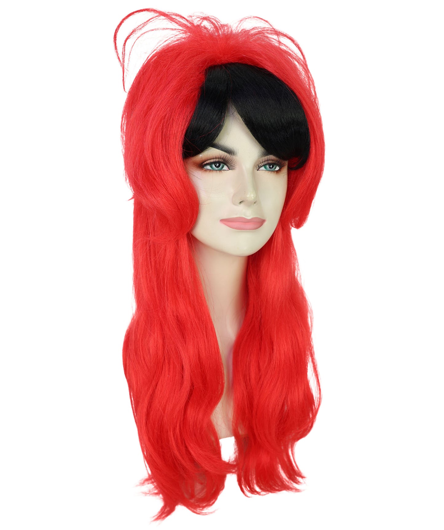Wigs2you H-7189 女性用パンク風レッド＆ブラックウェーブロングウィッグ｜ハロウィンパーティーにぴったりのエッジの効いたロッカースタイル｜通気性の良いキャップ