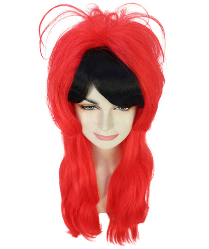 Wigs2you H-7189 女性用パンク風レッド＆ブラックウェーブロングウィッグ｜ハロウィンパーティーにぴったりのエッジの効いたロッカースタイル｜通気性の良いキャップ