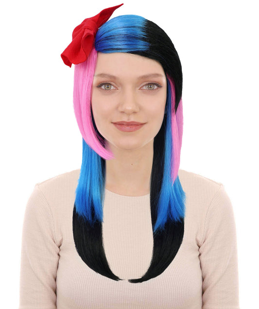 Wigs2you H-7190 女性用エレガントなロングマルチカラーウィッグ（ハイライトとカーテンバング付き）｜ナチュラルストレートスタイル｜ハロウィンに最適｜通気性の良いキャップレスキャップ