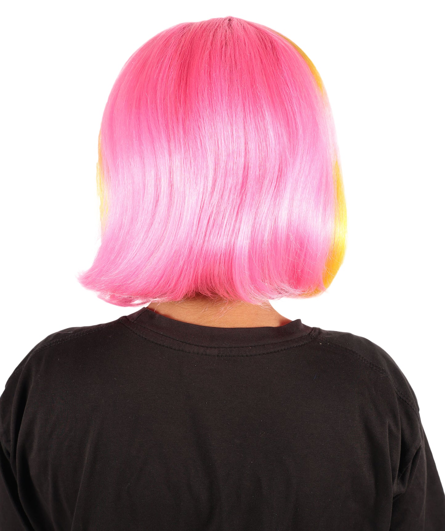 Wigs2you H-7191 女性用ショートマルチカラーネオンボブウィッグ（フラットブラントバング付き）｜鮮やかなフェスティバルカラーの合成ストレートヘア｜パーティーやレイブスタイルに最適な通気性の良いキャップレスキャップ