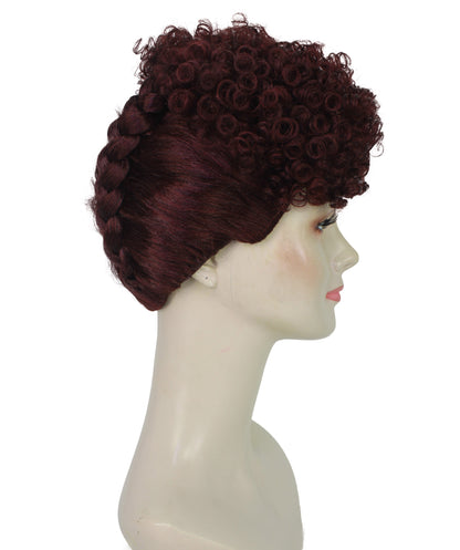 Wigs2you H-7192レディース ハンドブレイドウィッグ トレンディなアップスタイルウィッグ ダブルフレンチブレイドとナチュラルカールトップ | ランウェイカラーのブラックとダークワイン | 合成繊維 | 通気性の良いキャップレスフィット