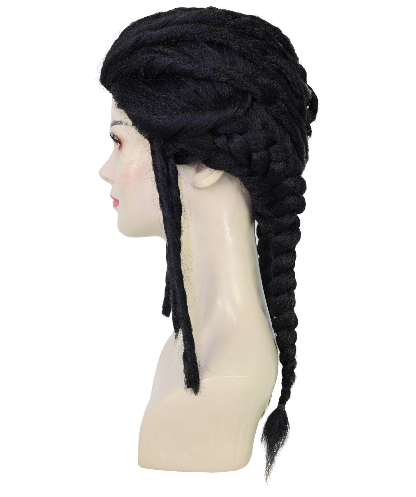 Wigs2you H-7195 自然な生え際が特徴の女性用黒編み込みウィッグ｜ファンタジーアドベンチャーのヒロイン風｜ハロウィンに最適｜通気性の良いキャップ