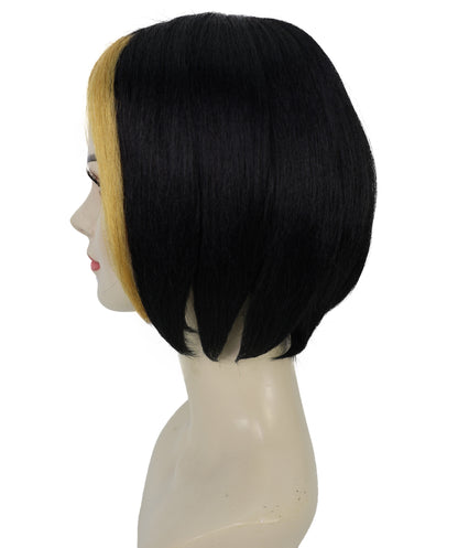 Wigs2you H-7197きらめく黒のショートウィッグ（ゴールドのハイライト入り）｜グラマラスなスーパーヴィラン風ヘアピース｜コスプレ、ハロウィン、舞台、テーマイベントに最適