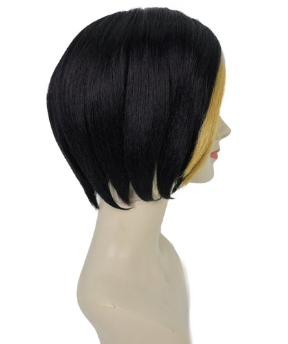 Wigs2you H-7197きらめく黒のショートウィッグ（ゴールドのハイライト入り）｜グラマラスなスーパーヴィラン風ヘアピース｜コスプレ、ハロウィン、舞台、テーマイベントに最適